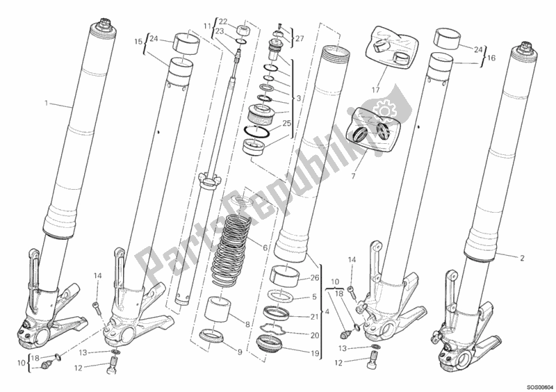 All parts for the 21a - Front Fork of the Ducati Diavel Thailand 1200 2014